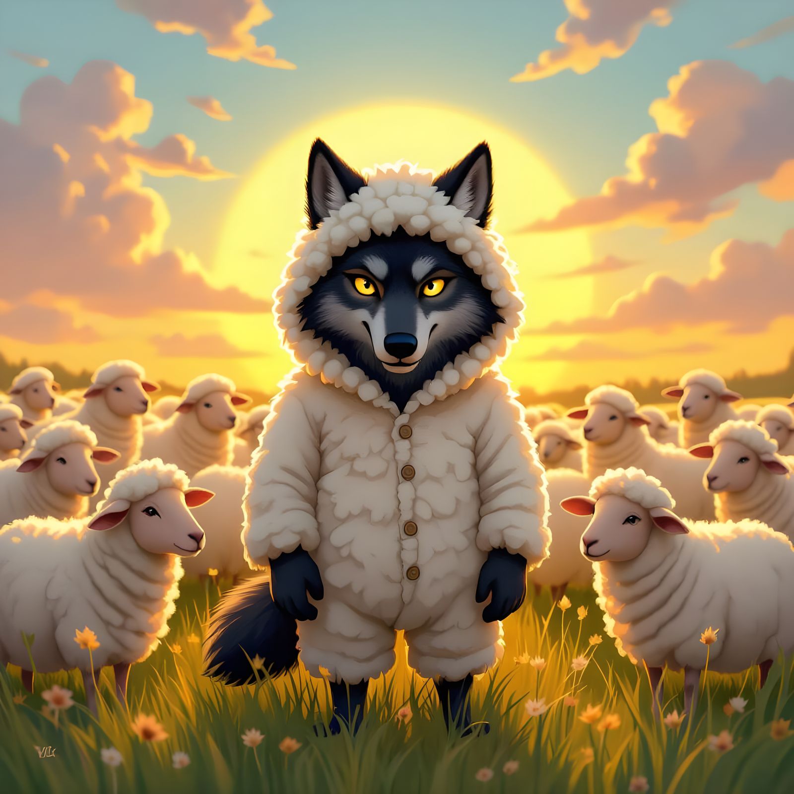 Wolf Disguised as Sheep Infiltrating Flock