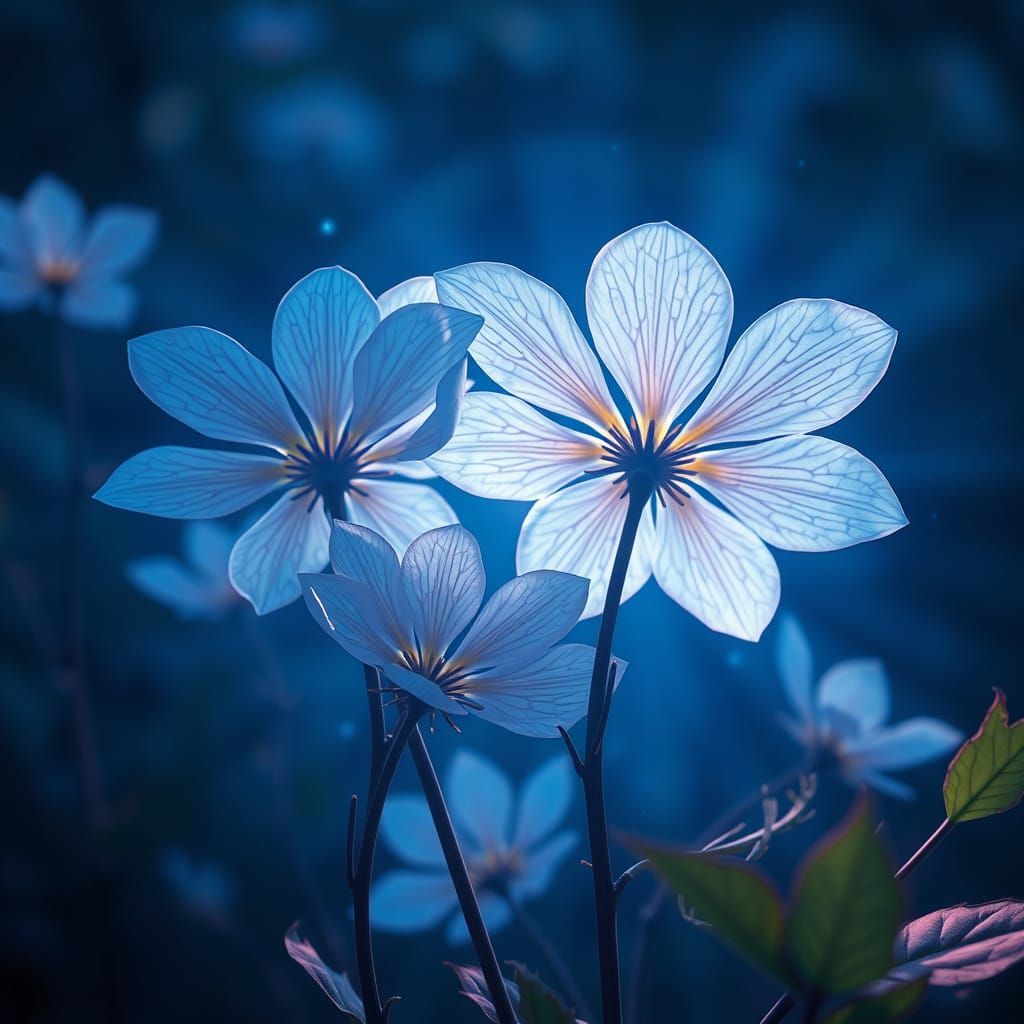 Nightshade Flowers Emit Radiant Blue Light in Anime Style