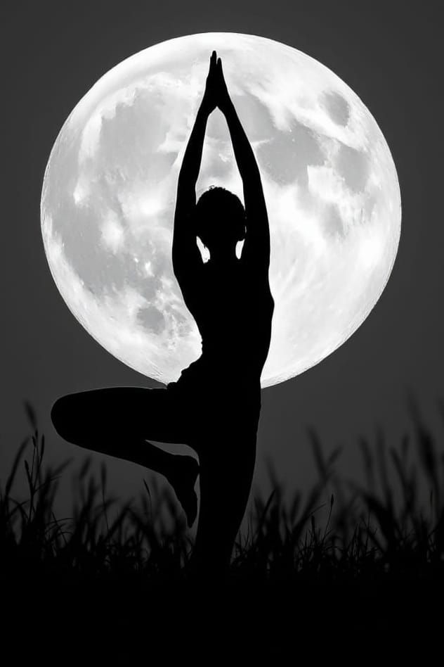 Girl in Serene Yoga Pose Under Full Moonlight