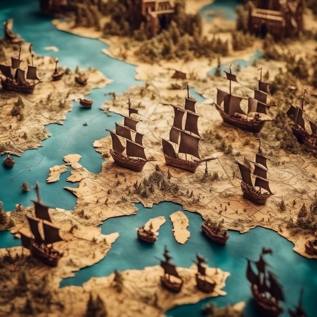 Pirate Treasure Map of UK in Papercraft Style