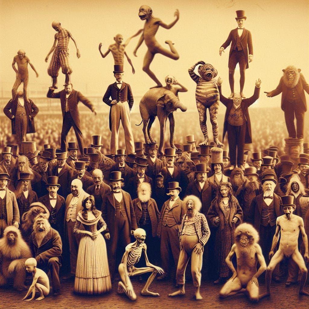 Historical Circus Human Oddities in Sepia, Photorealistic 16...