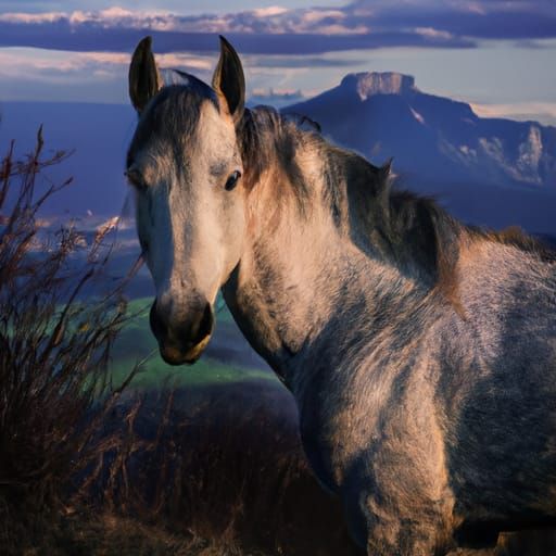 Wild Gray Horse Portrait in Romantic Golden Light