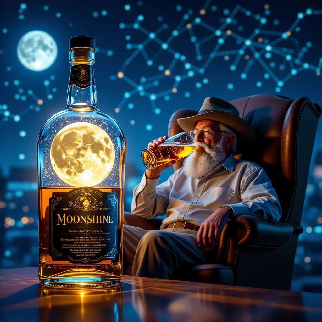 Glowing Moonshine Bottle in Cyberpunk Style