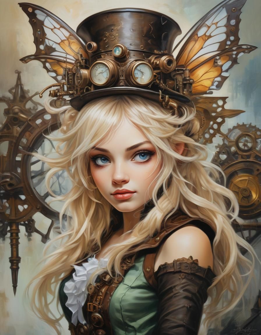 Steampunk Fairy Portrait in Oil Painting Style