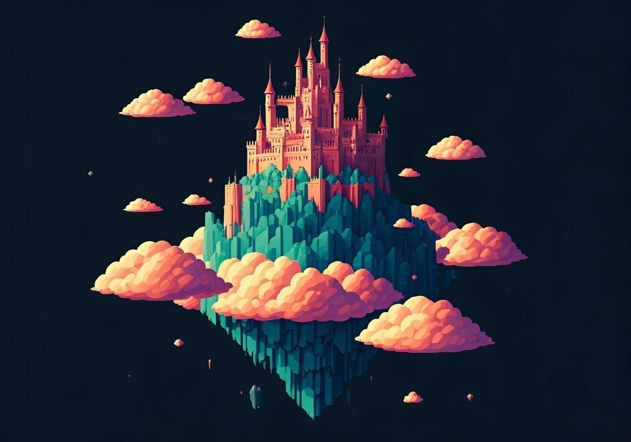 8-Bit Fantasy Castle on Cube Clouds