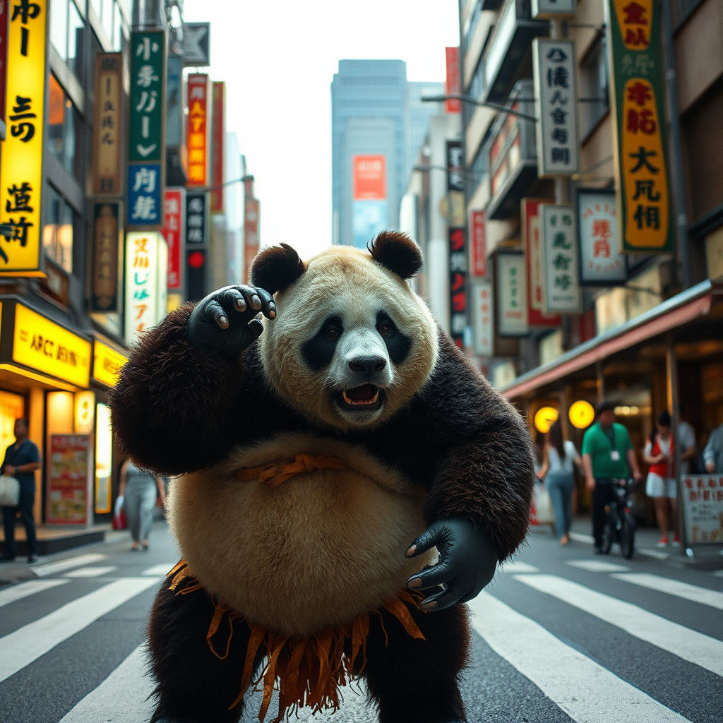 Sumo Panda Lost in Tokyo Streets