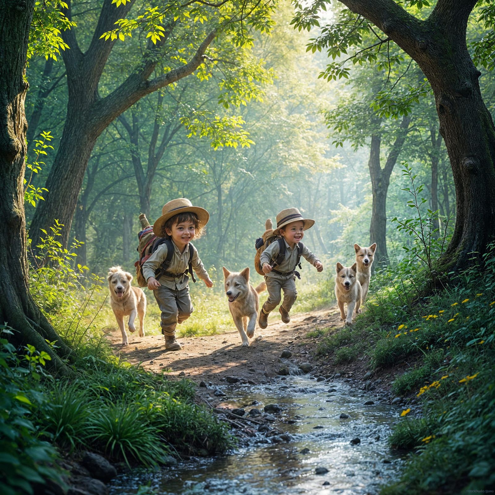 Children Playing in Forest: Fantasy Concept Art
