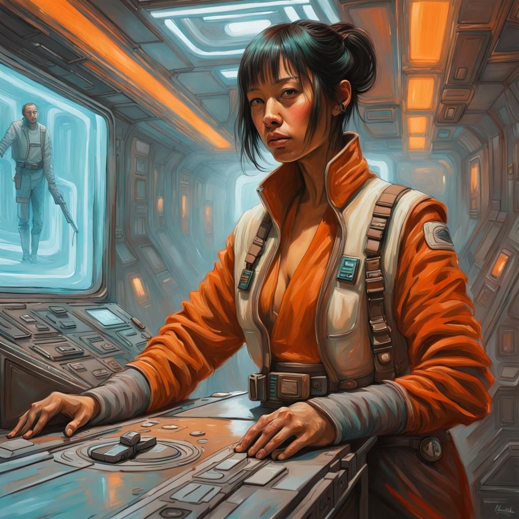 Sci-Fi Character in Interior, Digital Art