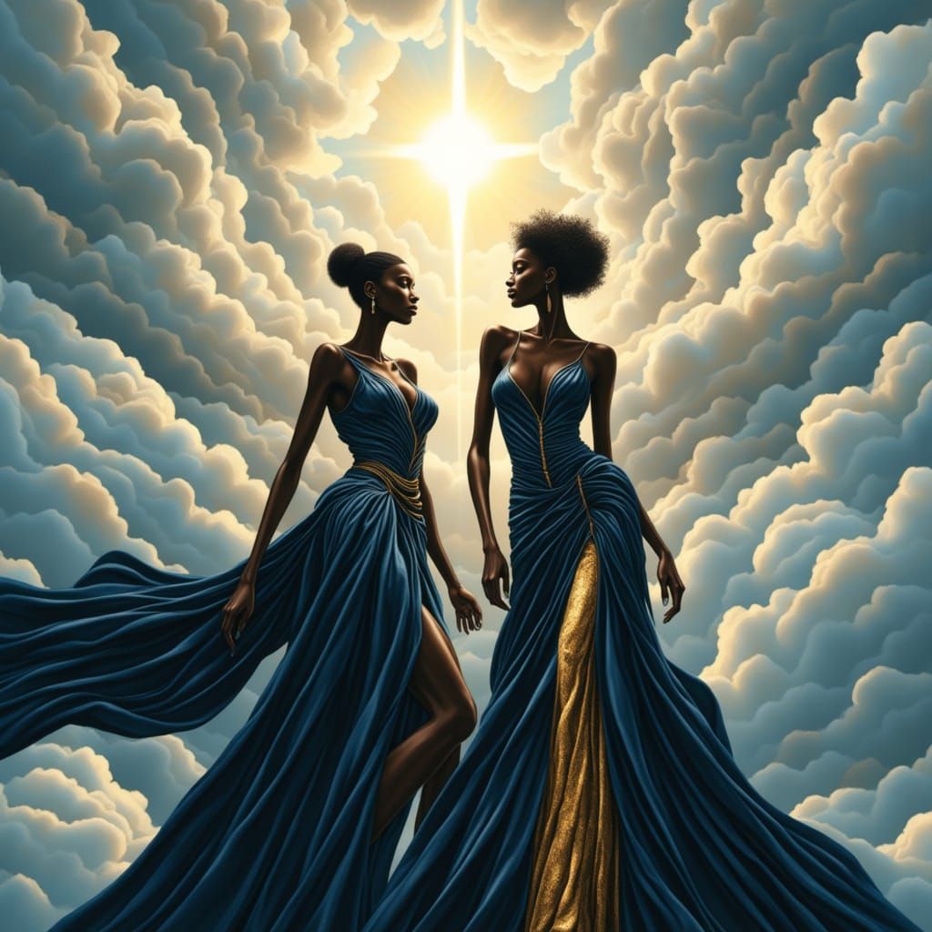 Avant-Garde Celestial Haute Couture in Ethereal Clouds