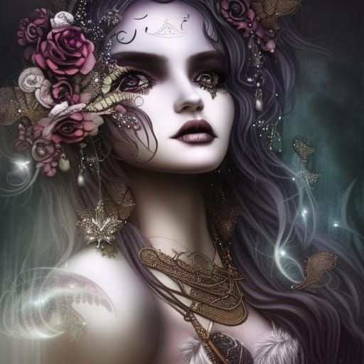 Hell Witch with Bone Crown Digital Illustration