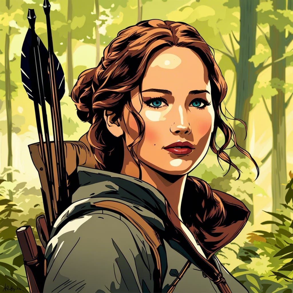 Katniss Everdeen Anime Ink Painting Portrait