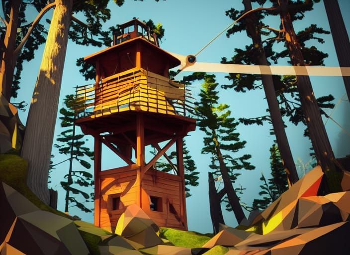 Stylized Low Poly Fire Watch Tower 3D Illustration