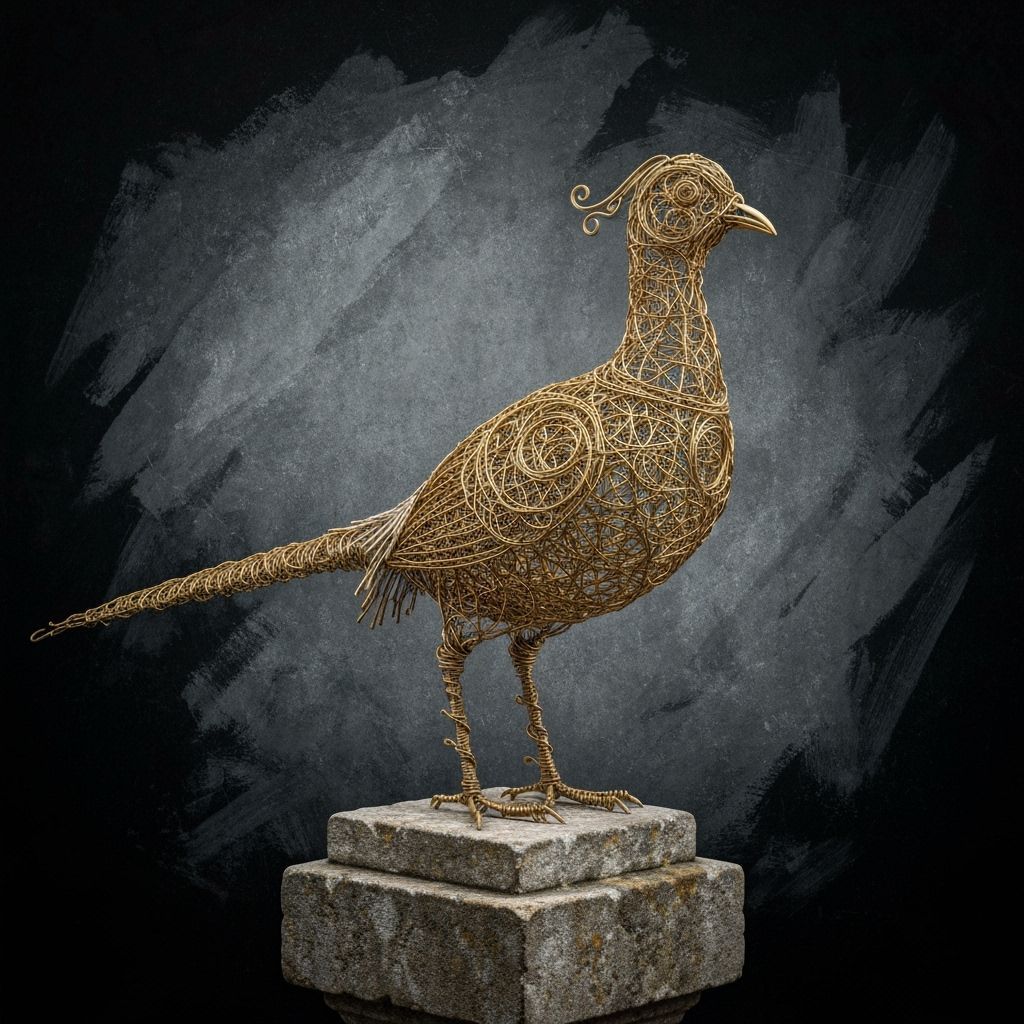 Golden Pheasant Sculpture on Stone Pedestal
