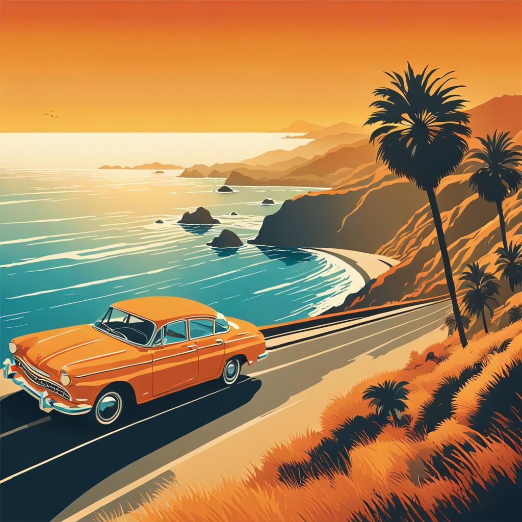 California Coast: Mid-Century Modern Travel Poster