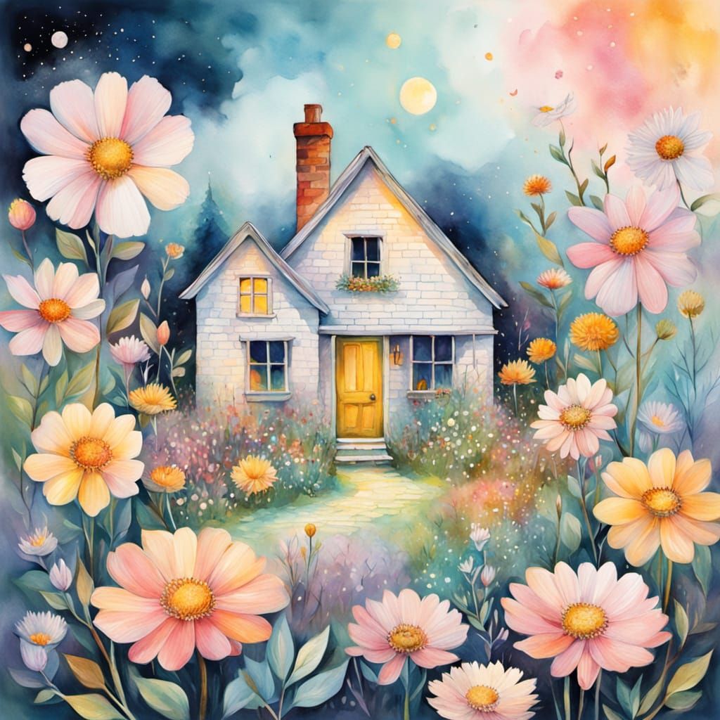 Whimsical Cottagecore Collage with Flowers