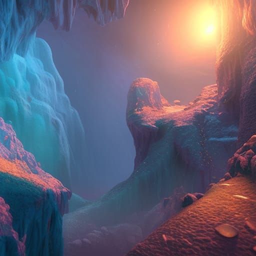 Crystal-Covered Cave Interior in Detailed Matte Painting