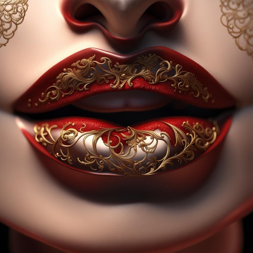 Golden Filigree Lips in Detailed Matte Painting