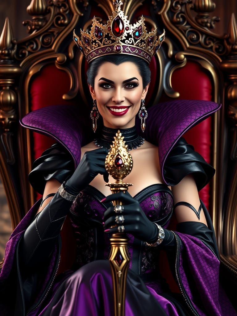 Regal Evil Queen in Opulent Throne Room