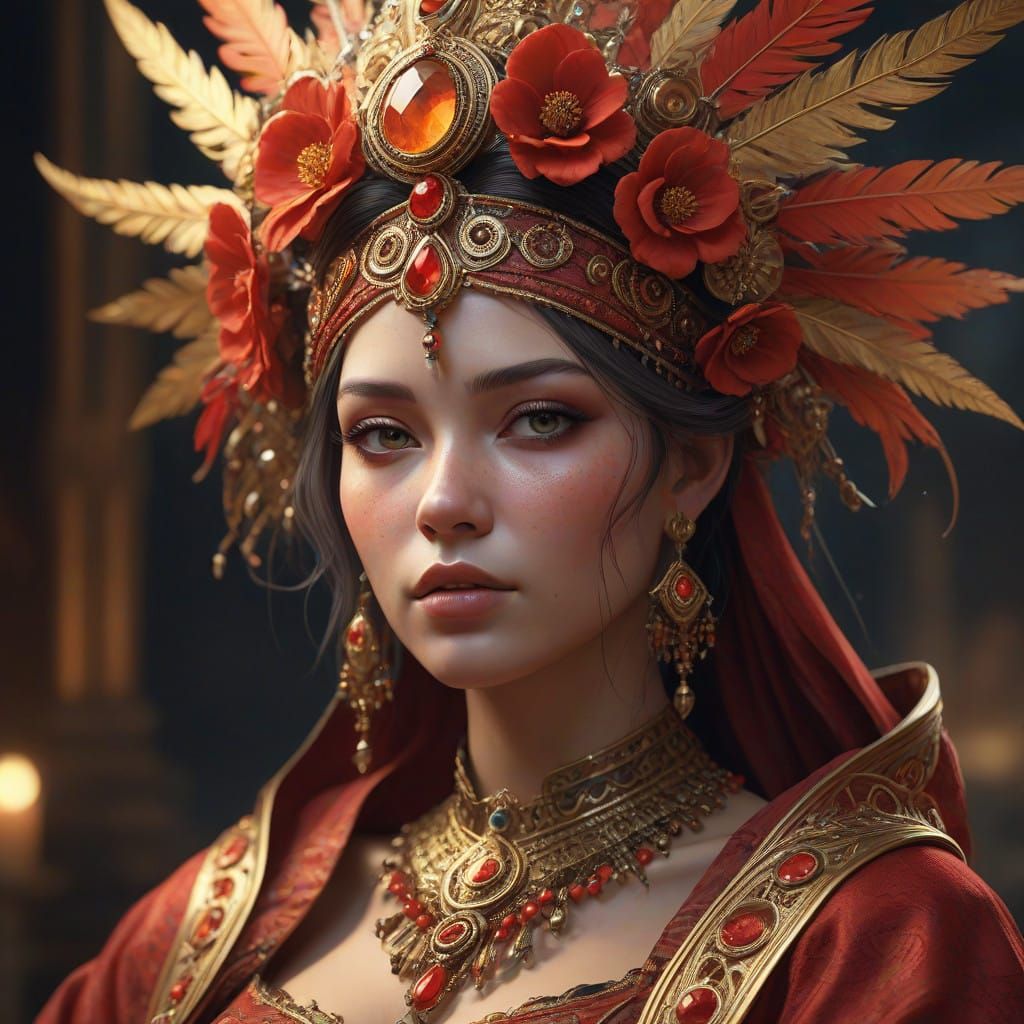 Mystical Voodoo Queen in Crimson Robes