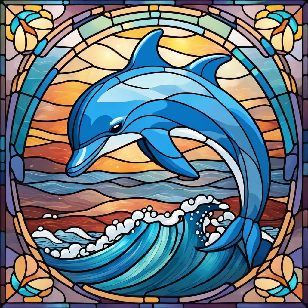 Dolphin Leaping in Stained Glass Style