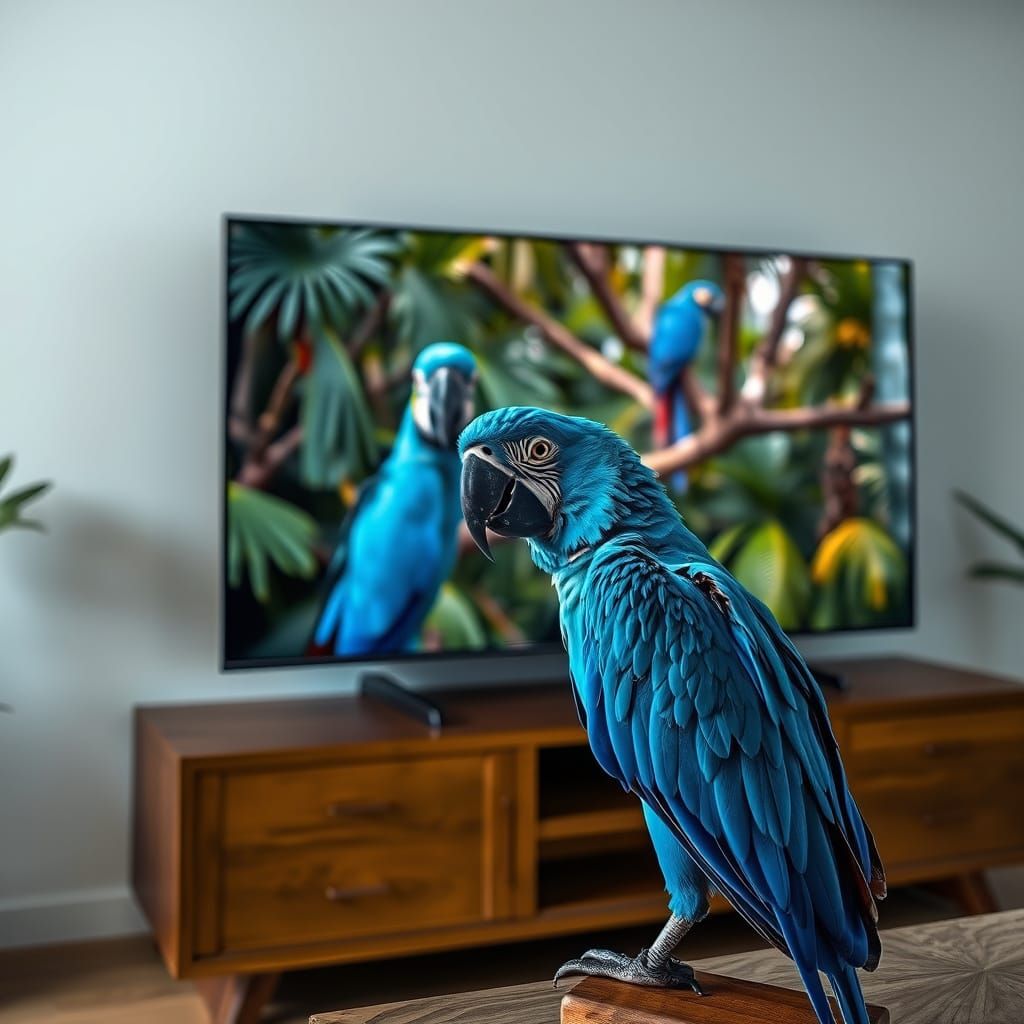 Vibrant Parrot in Moody Living Room Setting