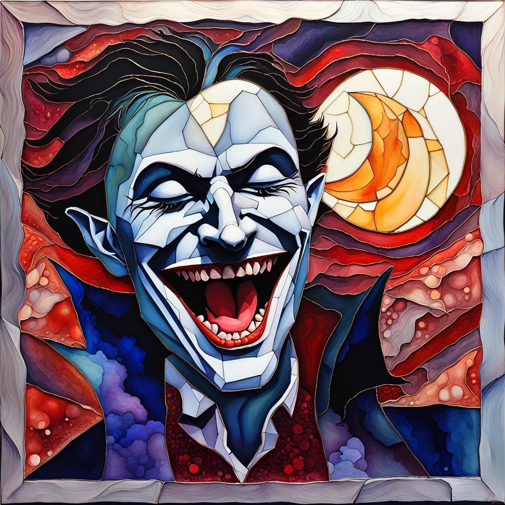 Vampire Laughing in Moonlight: Divisionist Alcohol Ink