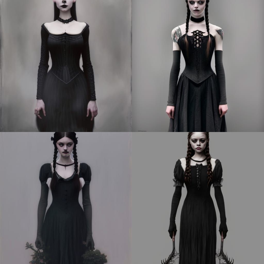 Wednesday Addams Portrait in Pre-Raphaelite Style