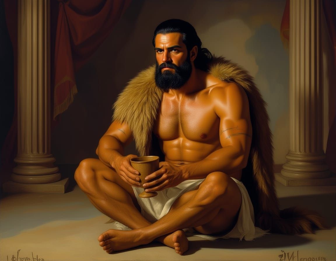 Heracles Portrait: Heroic Lion Pelt Studio Scene