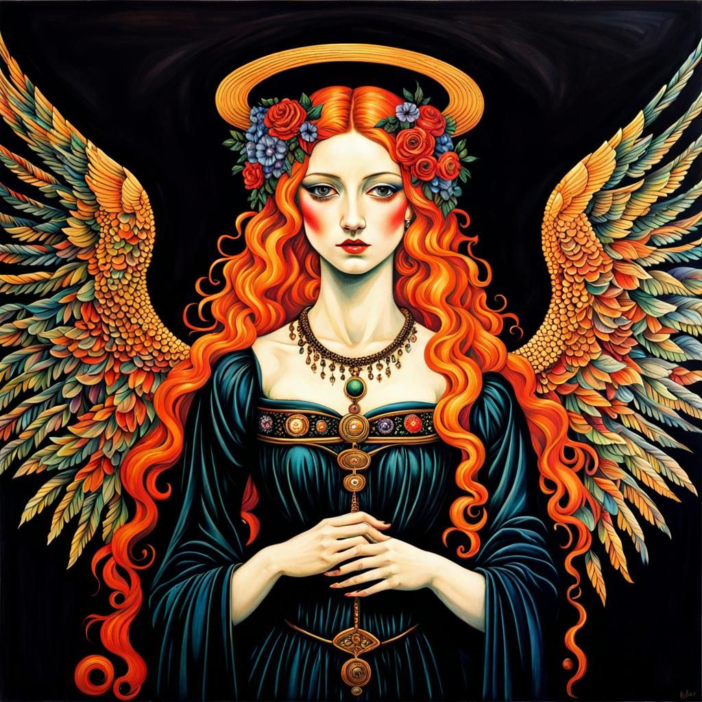 Gothic Vampire Witch Angel in Classic Painting Style