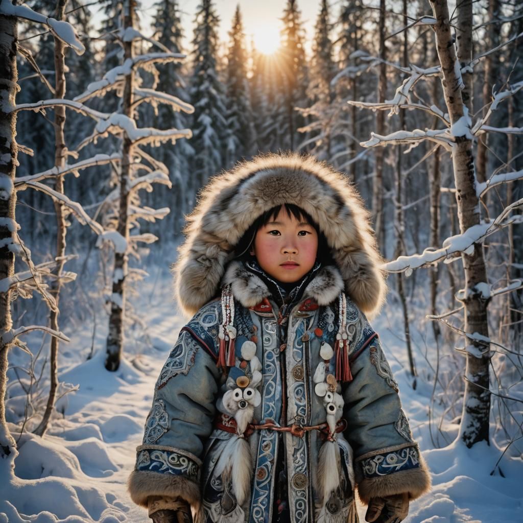 Sakha (''Yakut'') child in traditional winter dress, Siberia