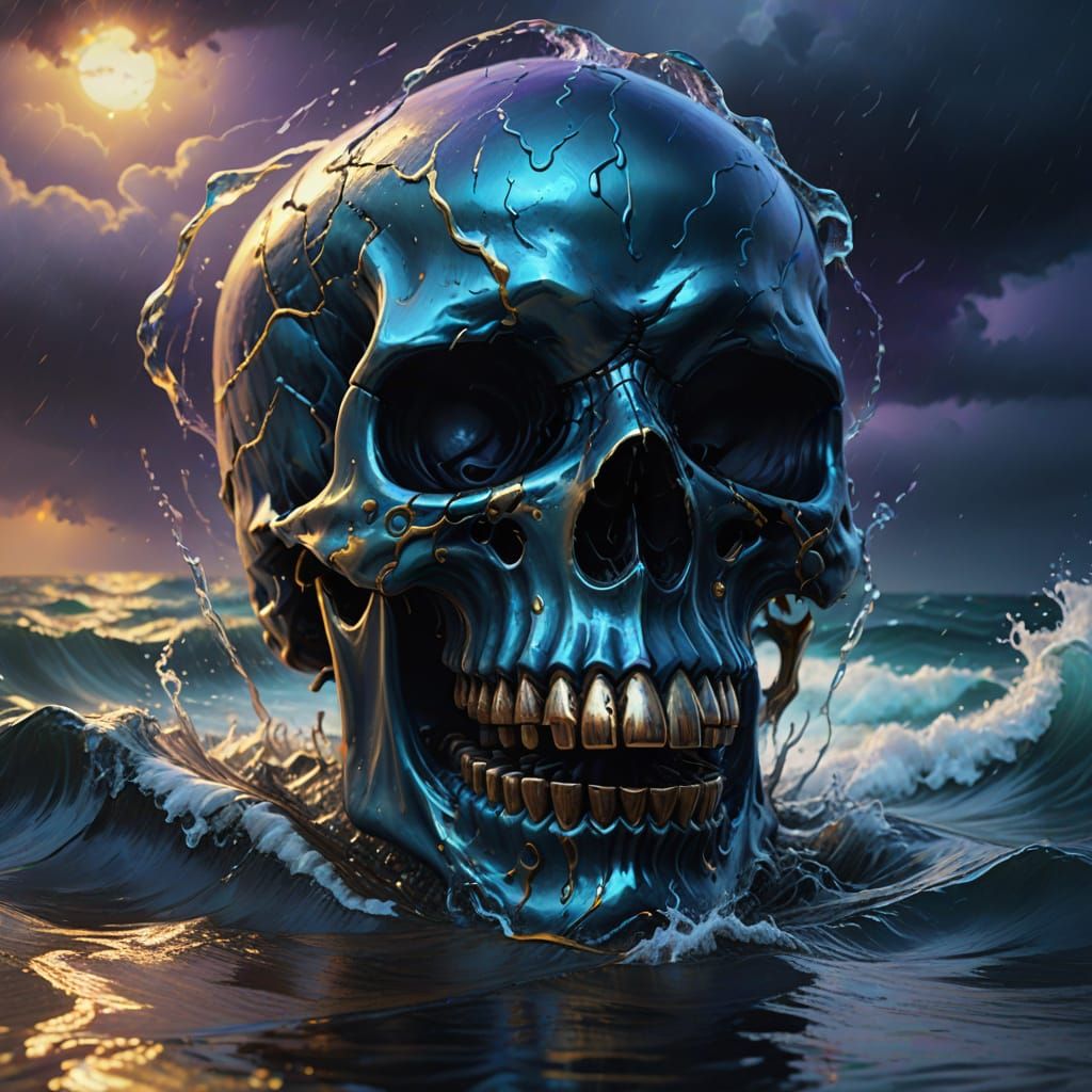 Crying Skull of Stormy Water in Oil Painting Style
