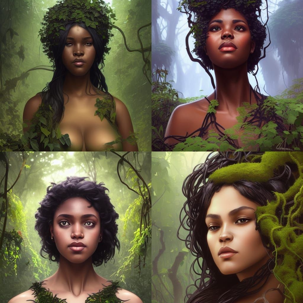 Woman in Overgrown City, Hyperdetailed Digital Art