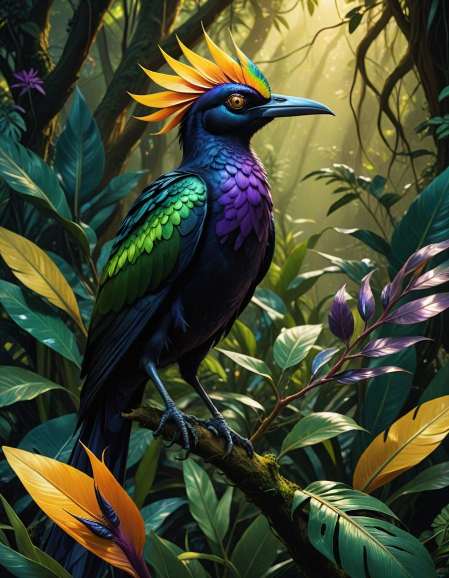 Surreal Alien Bird of Paradise in Iridescent Colors
