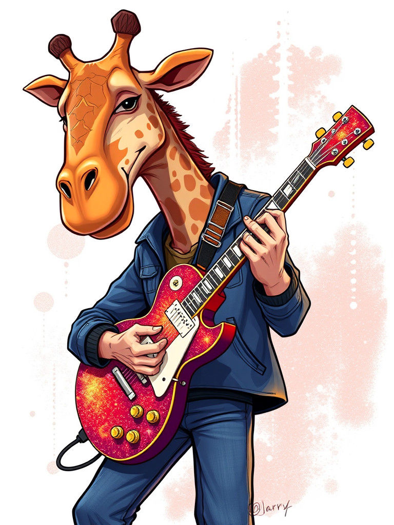 Giraffe Guitarist in Galactic Garb Plays Gibson
