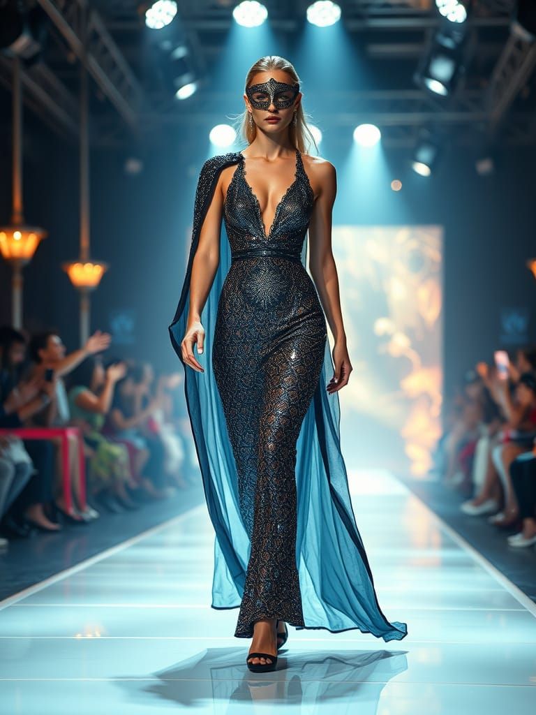 Glowing Supermodel Strides Down the Runway in Elegant Gown