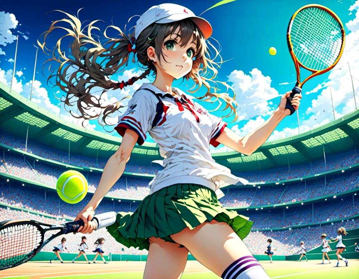 Anime Girl Plays Tennis in Detailed Color Shading