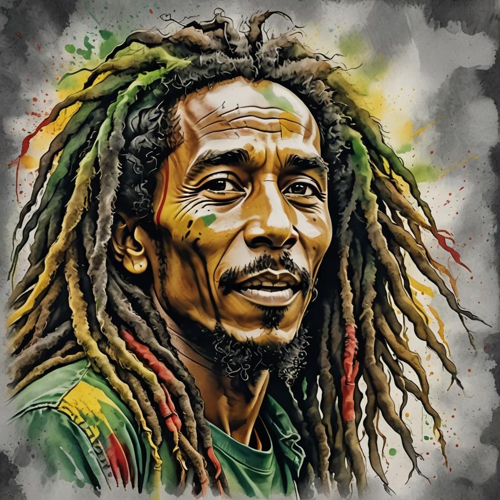 Whimsical Watercolor Caricature of Bob Marley