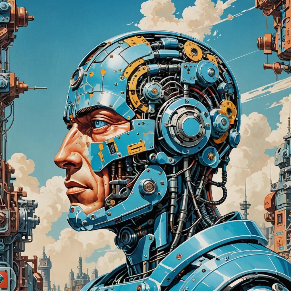 Cyborg Robot in 1940s Propaganda Poster Style
