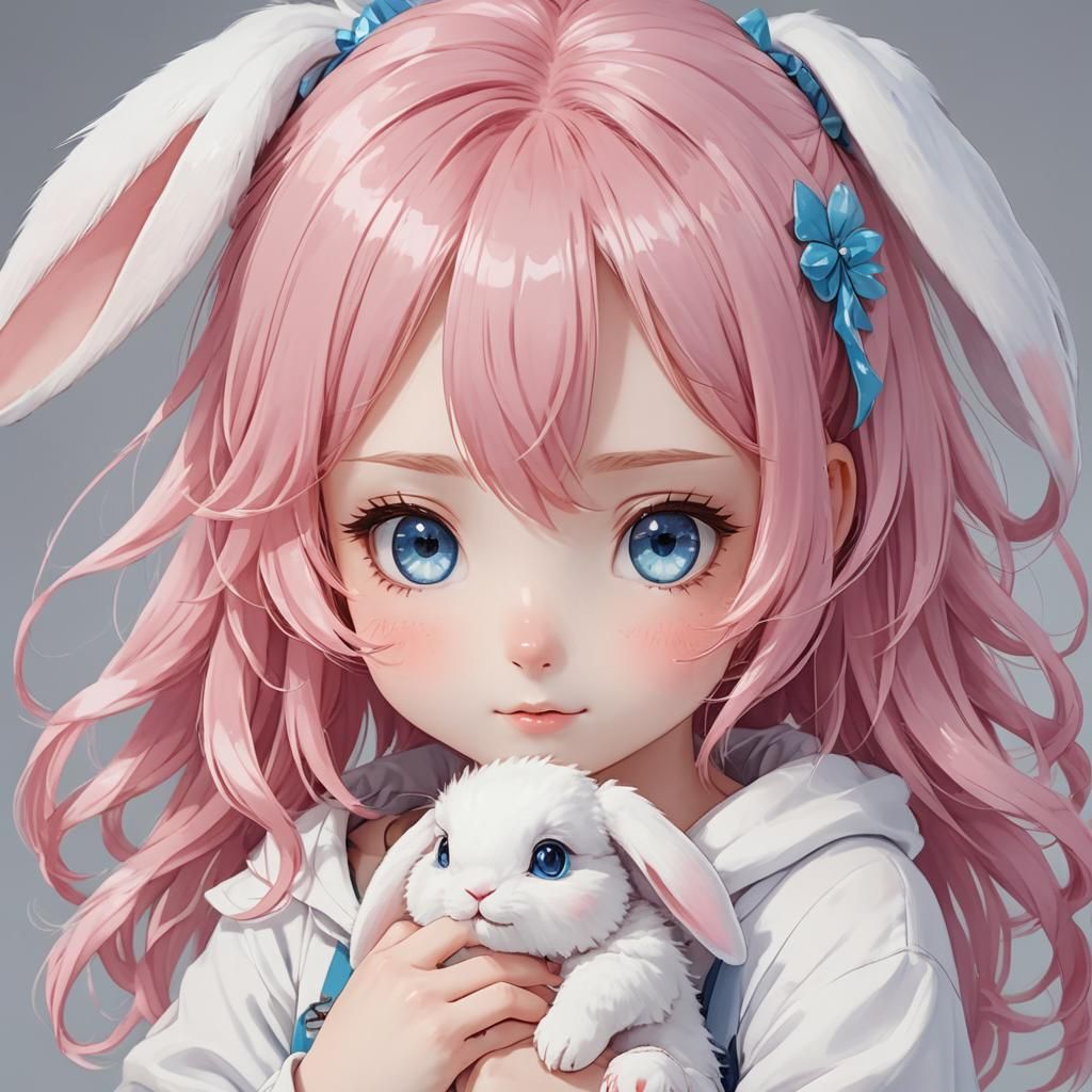 Anime Girl with Pink Hair and Bunny