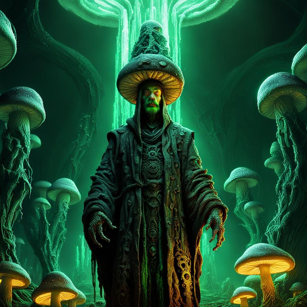 Mushroom God in Bioluminescent Kingdom