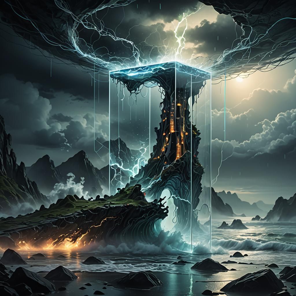 Futuristic Glass A with Neon Neural Networks