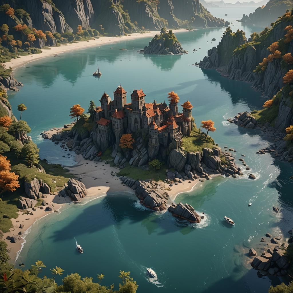 Calm Shoreline in Detailed Matte Painting Style