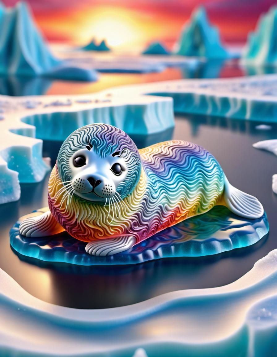 Adorable Harp Seal on Sparkling Ice