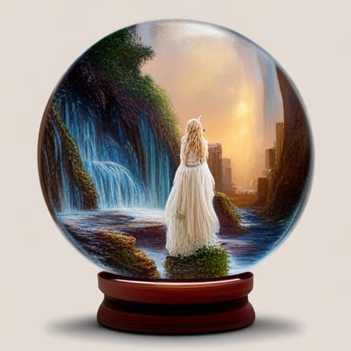 Angel in Snow Globe with Unicorn, Oil Painting