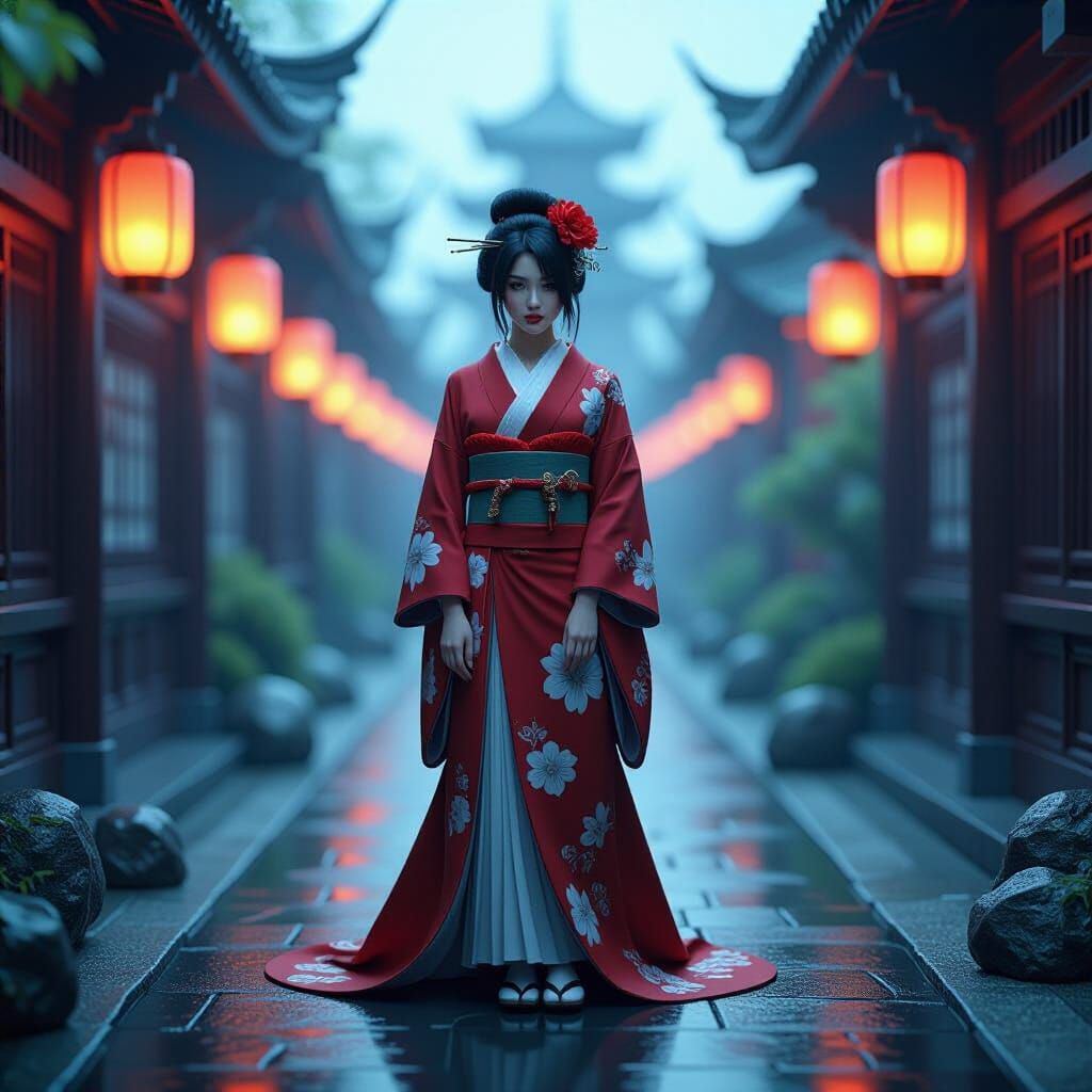 Stylish Japanese Woman in Fantasy Matte Painting