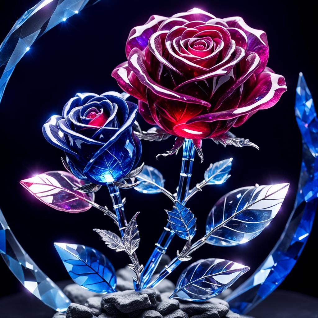 Bioluminescent Ruby and Sapphire Crystal Roses