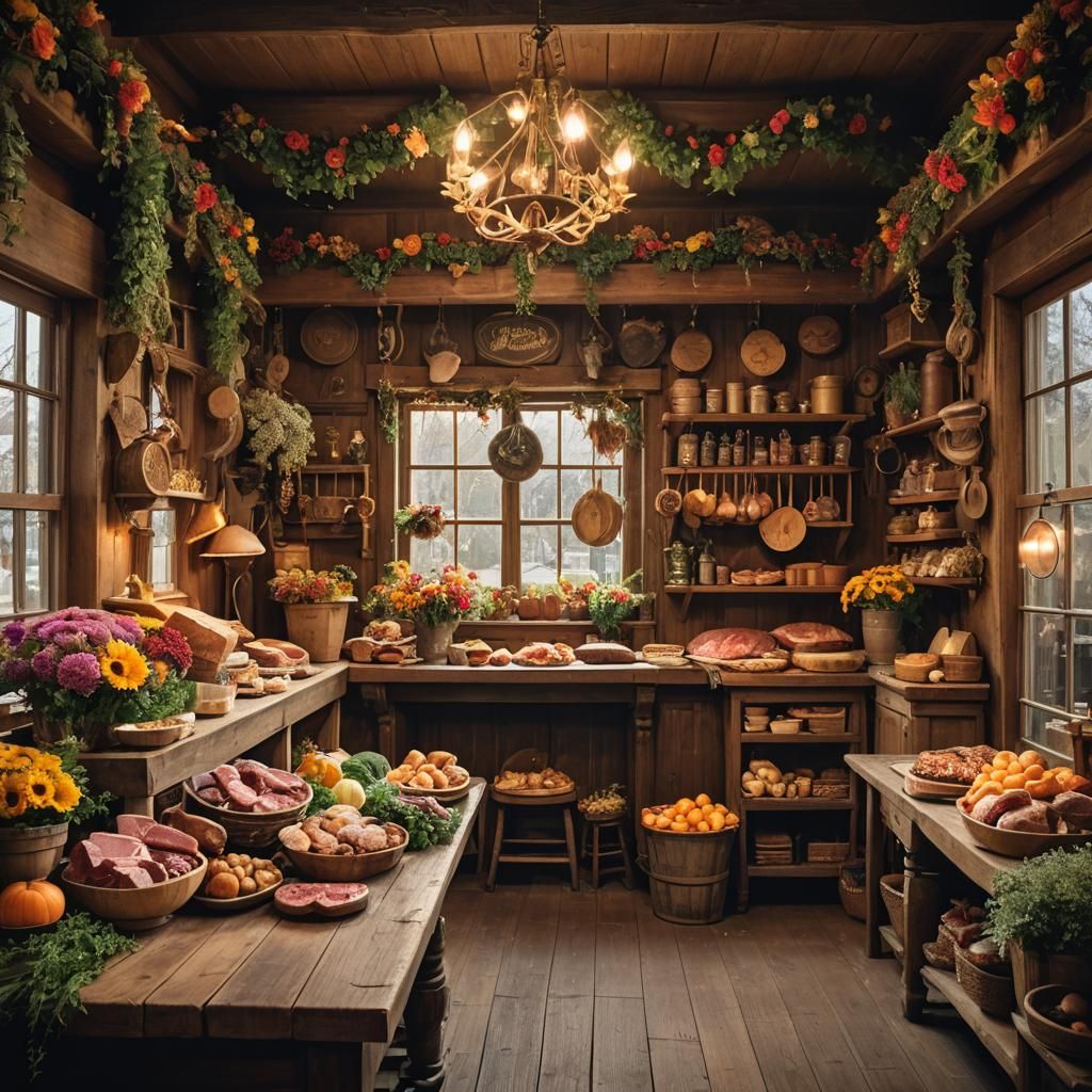Cozy Autumn Butcher Shop Interior in Vintage Style