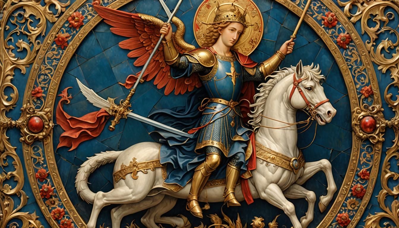 Archangel Michael Slaying Dragon in Medieval Illumination