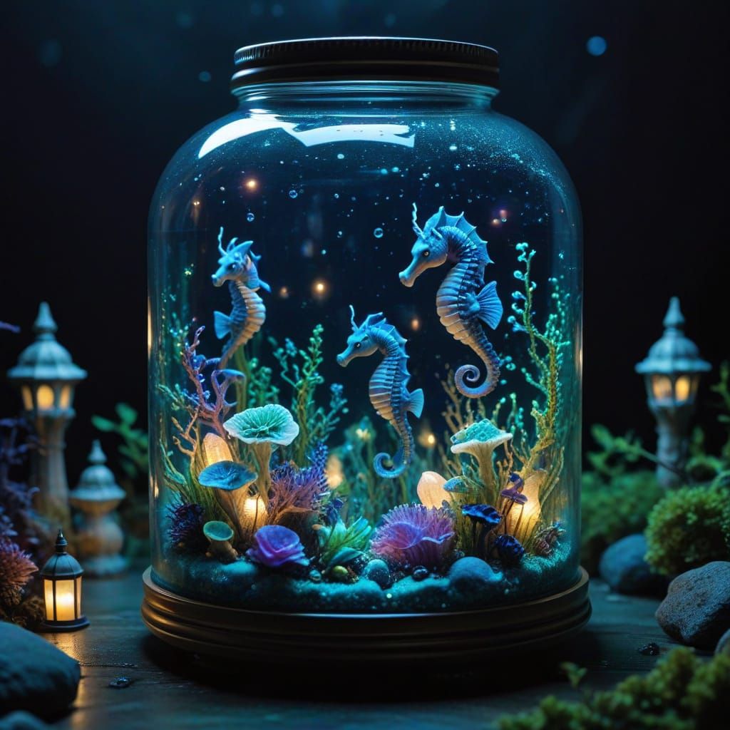 Underwater Kingdom Inside Glass Jar: Fantasy Art