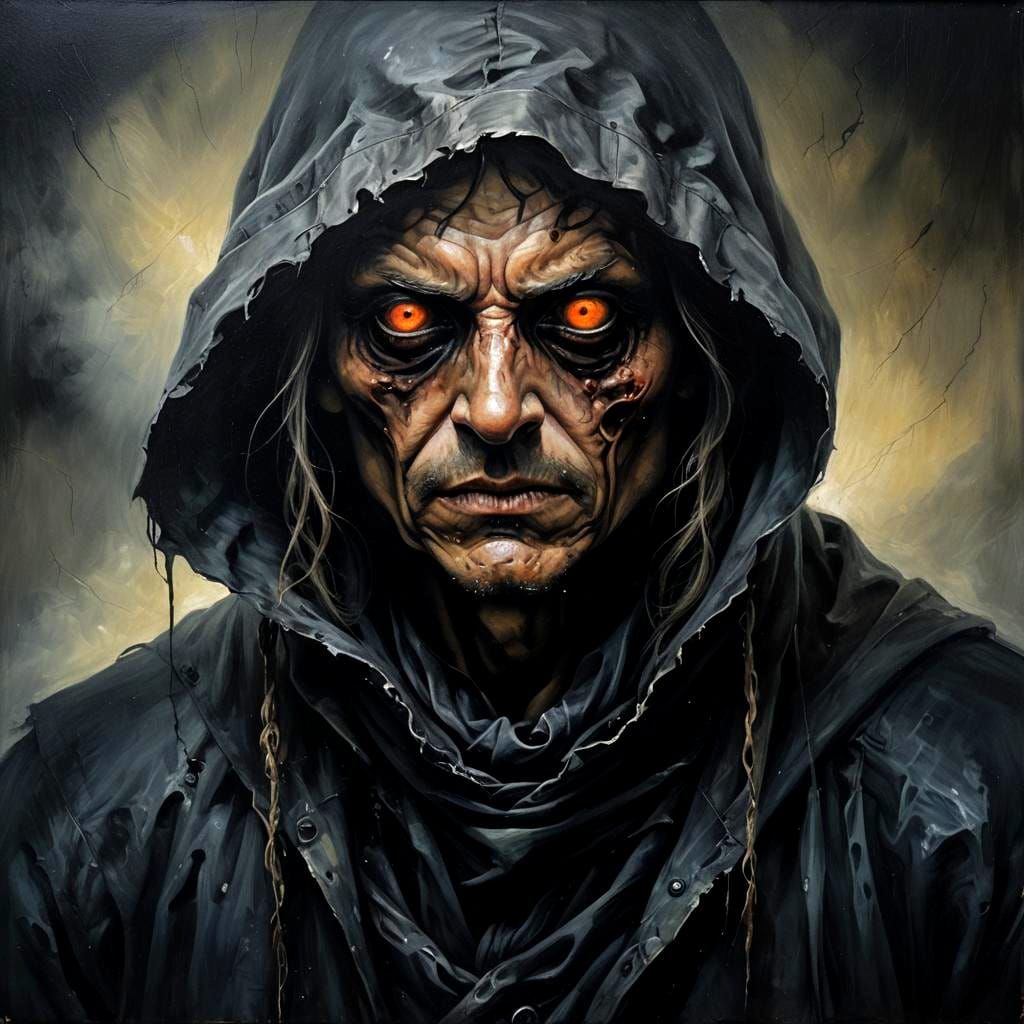 Ominous Encaustic Depiction of Evil Figure